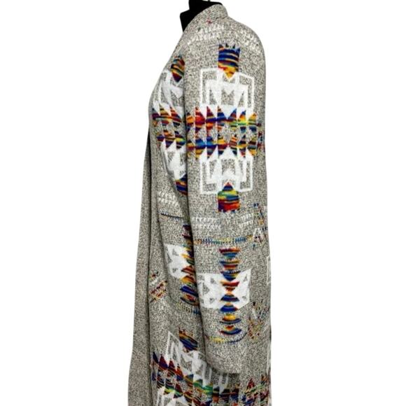 ON BLUE Aztec Long Knit Cardigan Sweater 2x Duster Boho Western Tribal Hippie - Picture 6 of 13